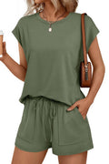 CWTSTS00835_CASUAL SHORT SLEEVE TEE AND SHORTS SET WOMEN