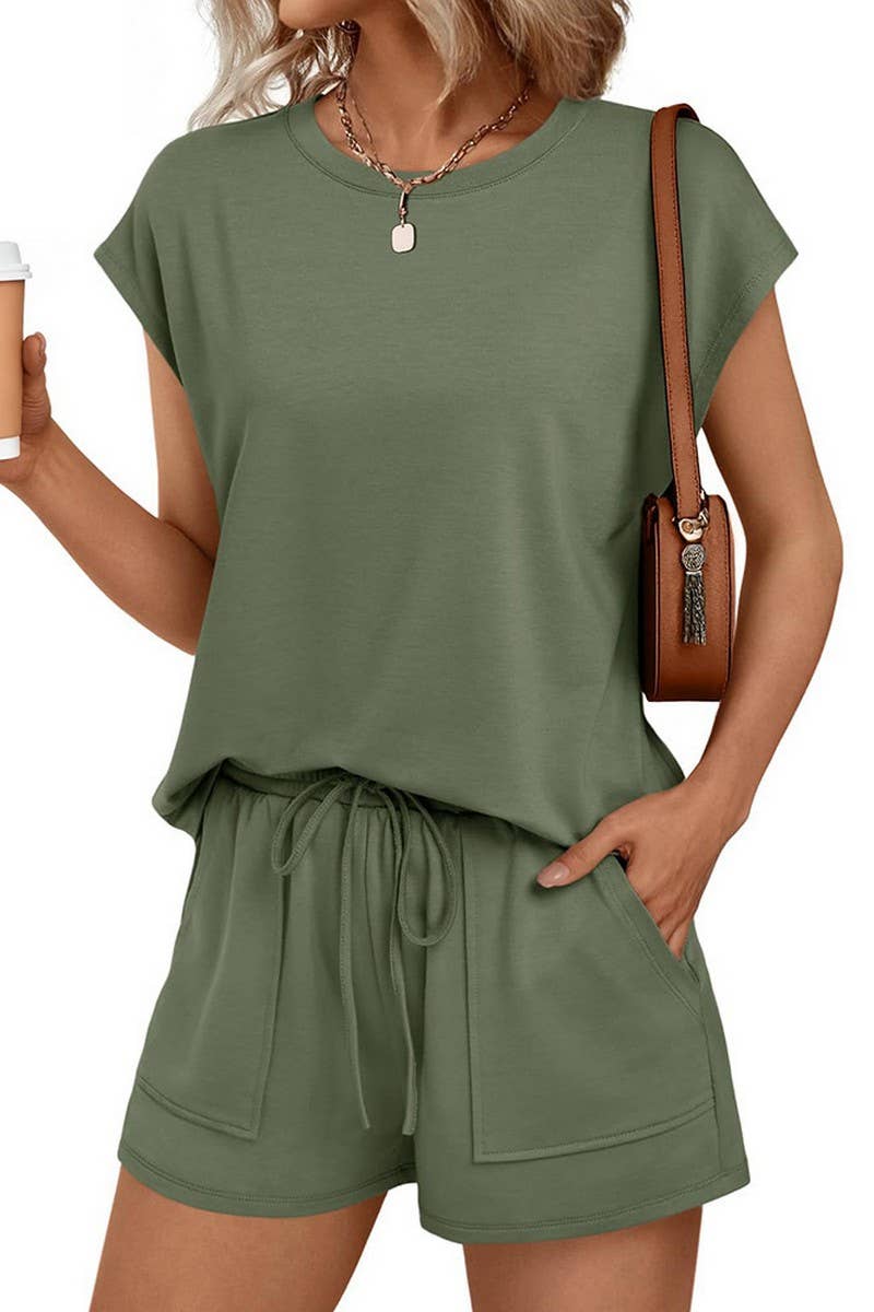CWTSTS00835_CASUAL SHORT SLEEVE TEE AND SHORTS SET WOMEN