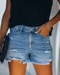 High Rise Distressed Denim Shorts for Women
