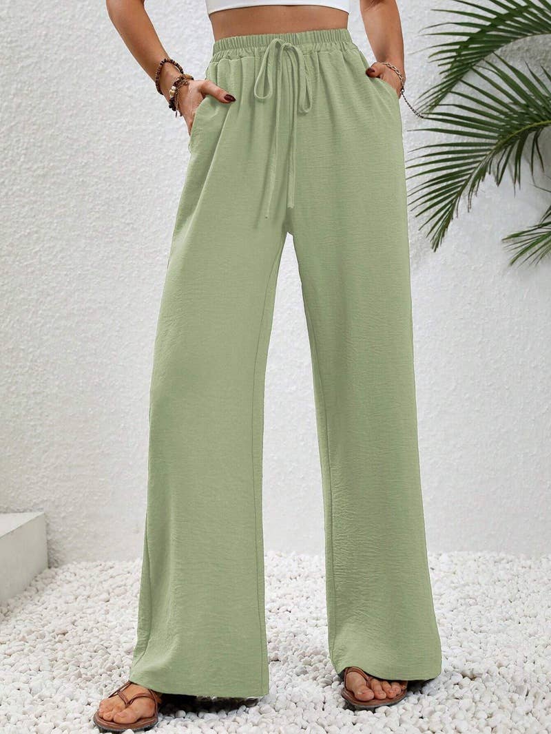 Versatile Solid Color Wide-Leg Floor-Length Casual Pants