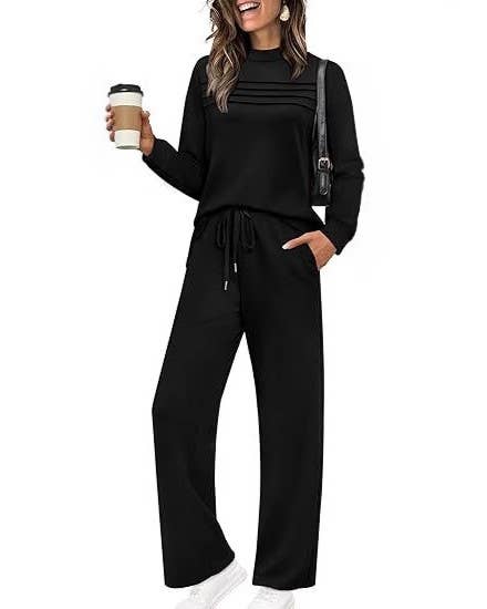 Cozy Leisure Round Neck Long Sleeve Sweatshirt Set