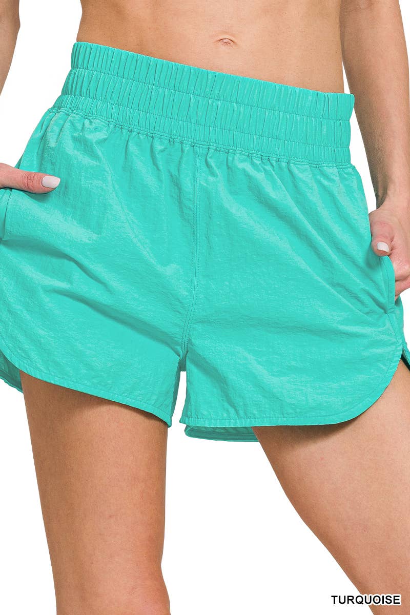 .....Windbreaker Smocked Waistband Track Shorts