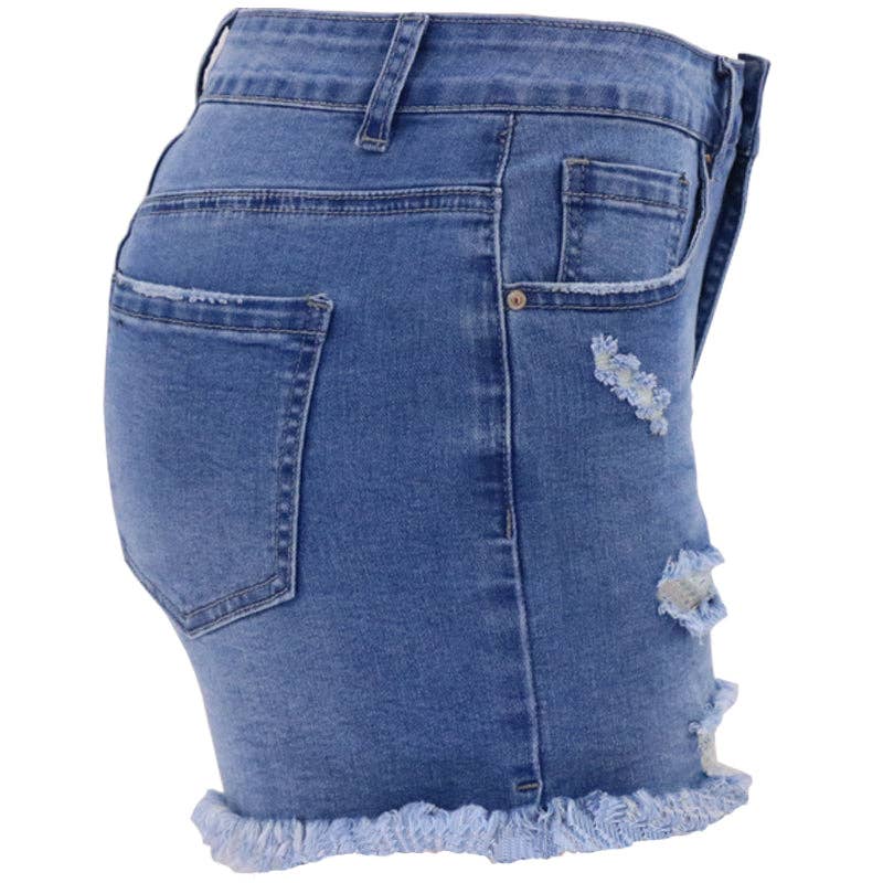High Rise Distressed Denim Shorts for Women