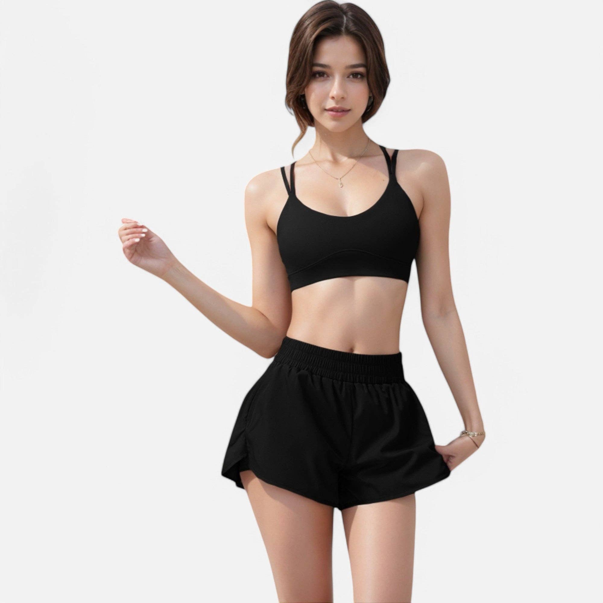 Women's High Waist Double Layered Running Shorts with Elasti