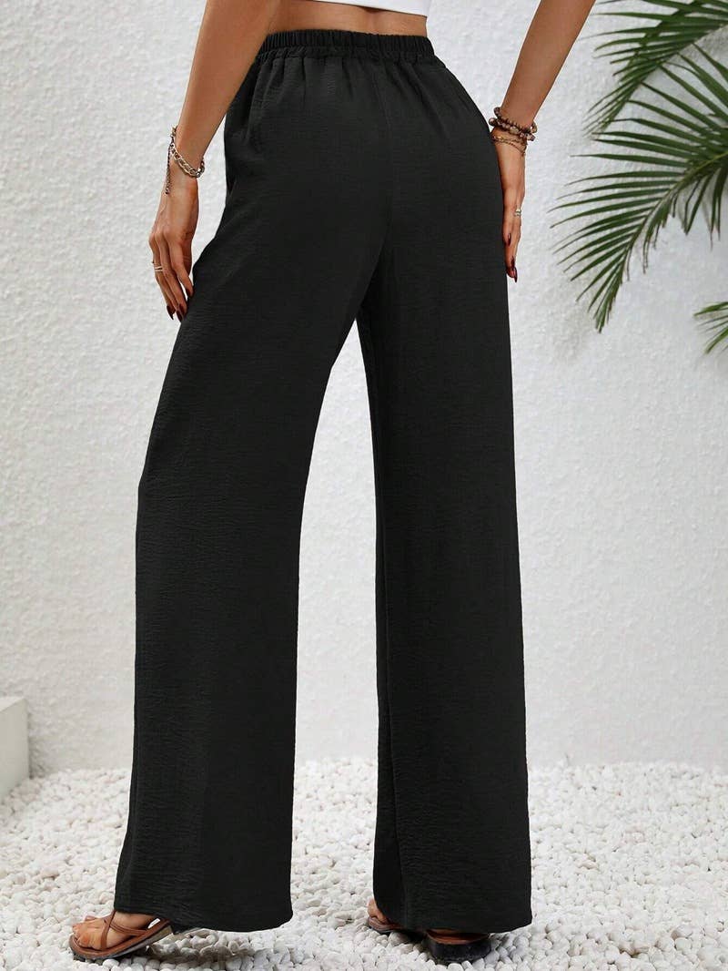 Versatile Solid Color Wide-Leg Floor-Length Casual Pants