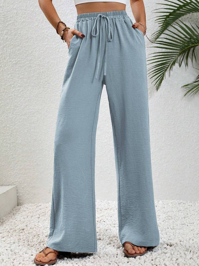 Versatile Solid Color Wide-Leg Floor-Length Casual Pants