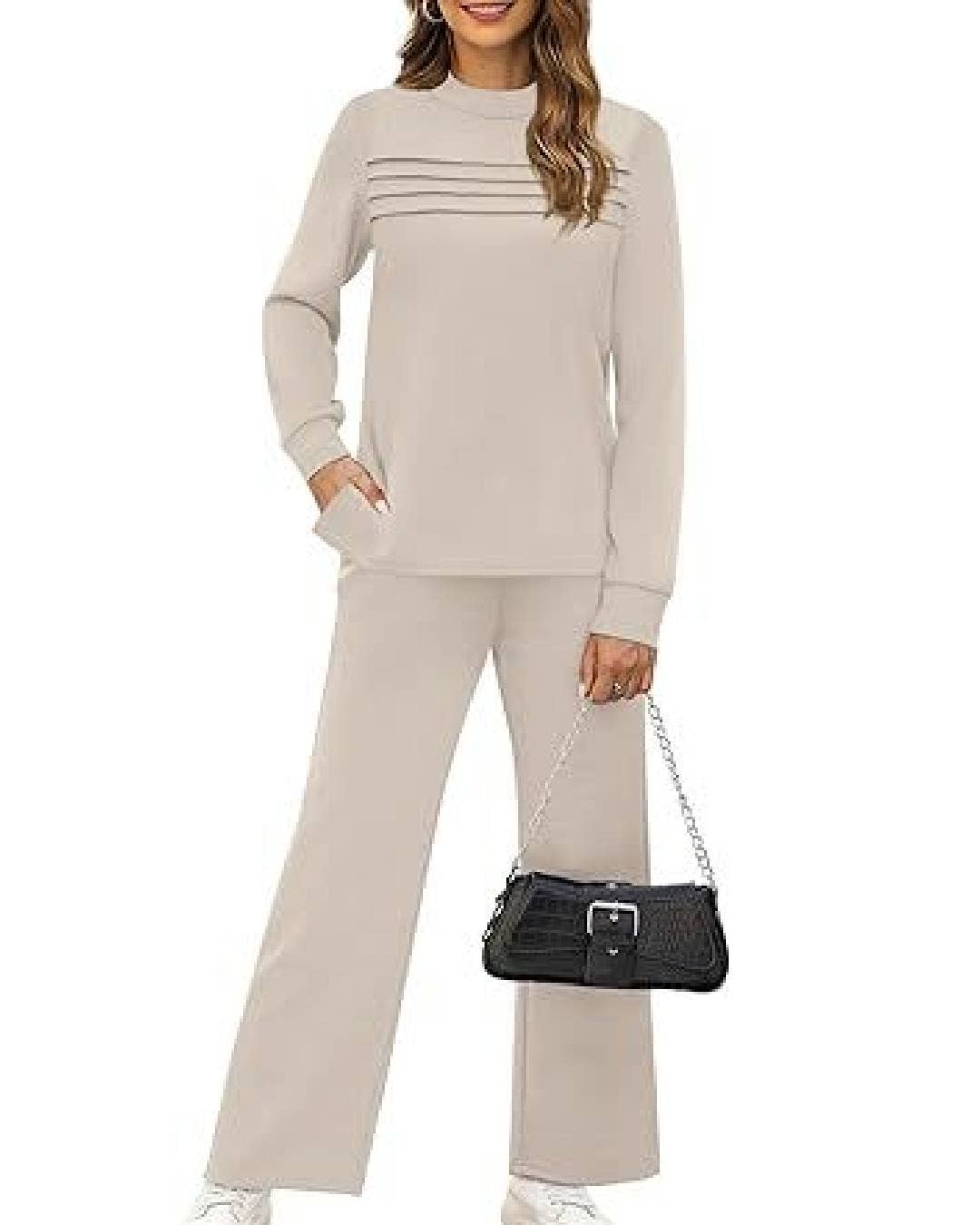 Cozy Leisure Round Neck Long Sleeve Sweatshirt Set