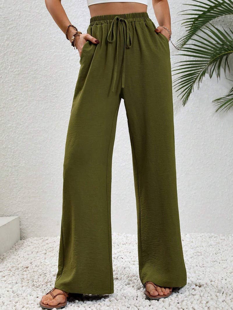 Versatile Solid Color Wide-Leg Floor-Length Casual Pants