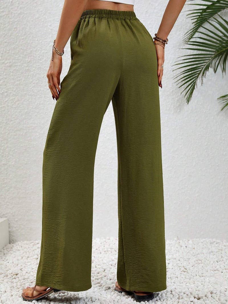 Versatile Solid Color Wide-Leg Floor-Length Casual Pants