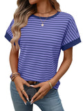 Casual crew-neck patchwork short-sleeved T-shirt
