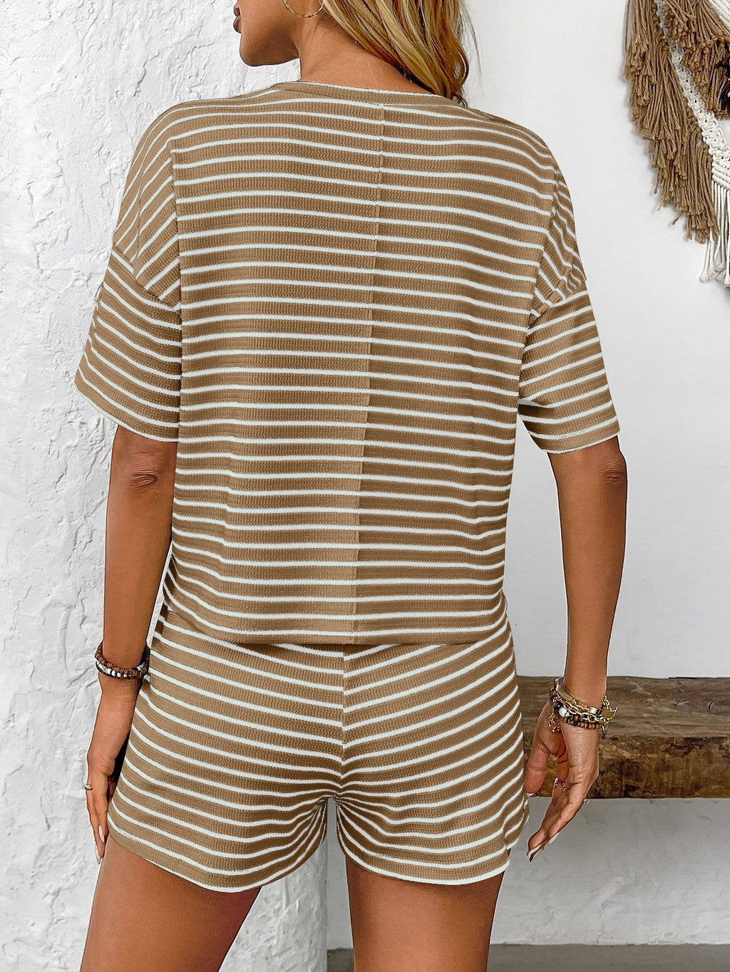 Knit striped fashion casual shorts tracksuit